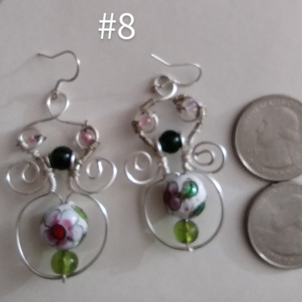 Cloisonne and rose quartz earrings